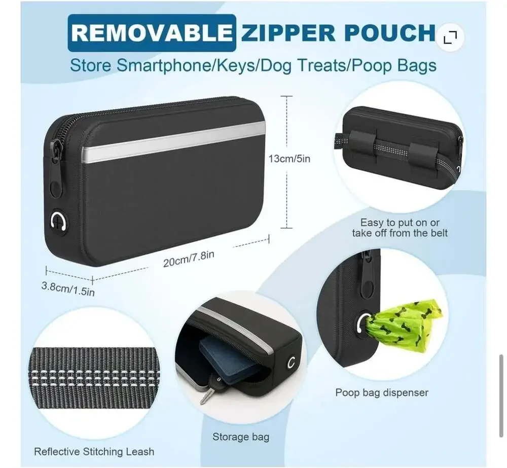 Hands-Free Dog Leash with Waist Pouch and Dual Bungee Handles